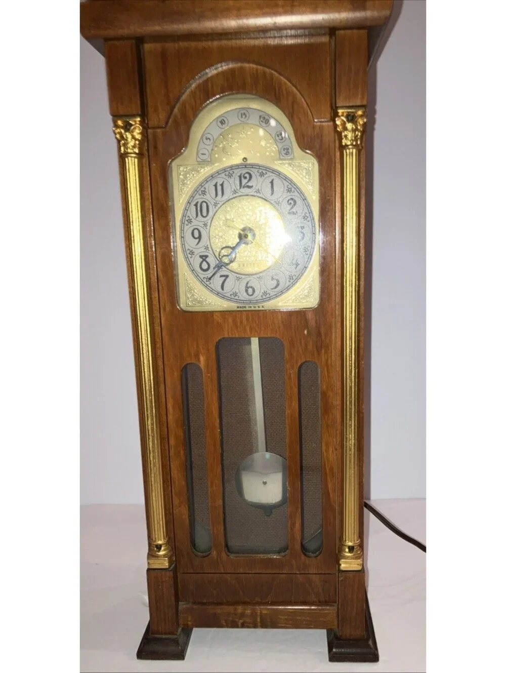 Vintage United Clock Corp. Model 444 Wood Mantel Grandfather Clock 20” WORKS